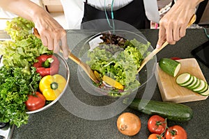 young asian woman work cooking in modern kitchen