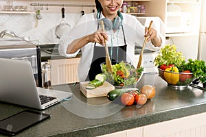 young asian woman work with laptop