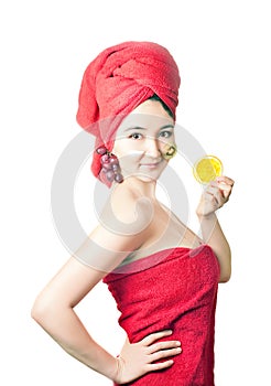Young asian women with face mask and fruits