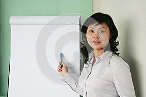 Young asian women show before whiteboard