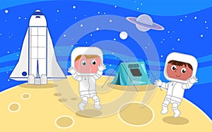 Young astronauts on the moon