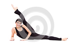 Young athlete woman doing stretching exercise