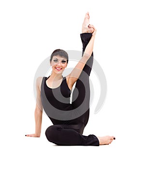 Young athlete woman doing stretching exercise