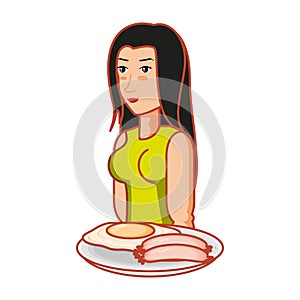 young athletic woman with food