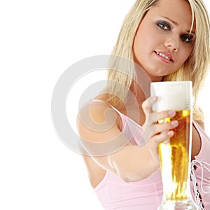 Young atractive blonde and beer