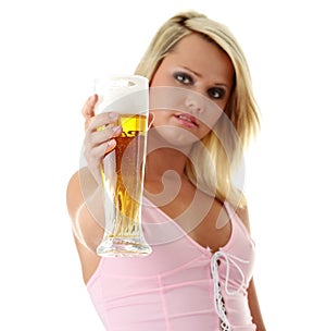 Young atractive blonde and beer