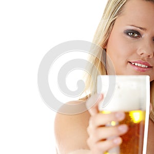 Young atractive blonde and beer