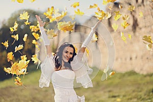 Young attractive bride outdoor