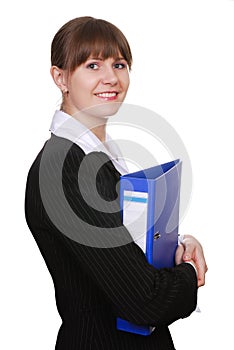 Young attractive business woman with folder
