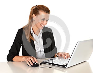 Young Attractive Business Woman working in Computer