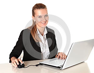 Young Attractive Business Woman working in Computer