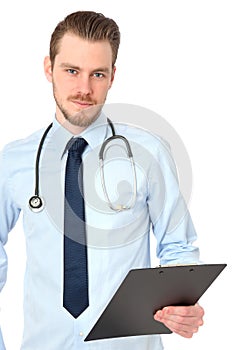 Young attractive doctor in blue shirt