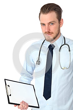Young attractive doctor in blue shirt