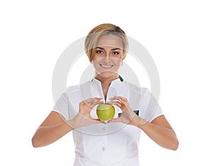 Young attractive doctor isolated over white