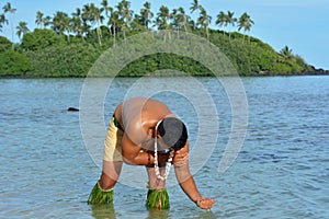 Young attractive and exotic Polynesian Cook Islander man bathing