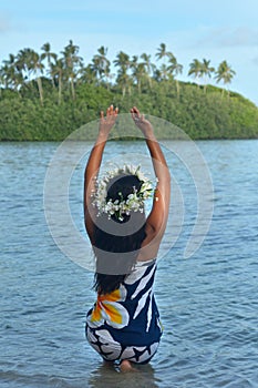 Young attractive exotic Polynesian Cook Islander woman dance in