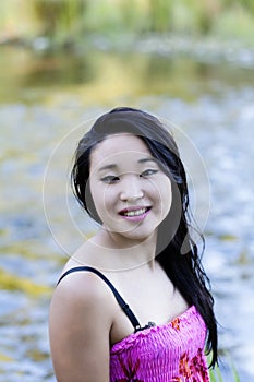 Young Attractive Japanese Woman Portrait At River