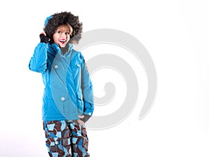 Young attractive snowboarder.