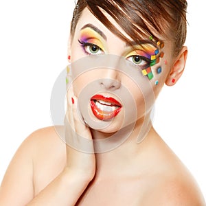 Young attractive woman with beautiful art cube abstract make-up