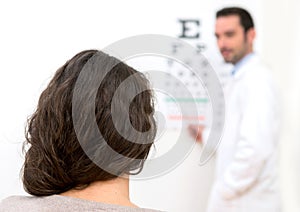 Young attractive woman doing optician test