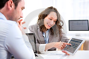 Young attractive woman during job interview