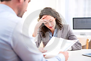 Young attractive woman during job interview