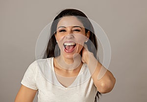 Young attractive woman laughing. Happy face. Positive Human expressions and emotions.