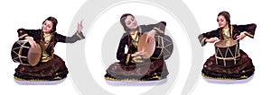 The young azeri woman playing traditional drum nagara photo