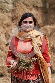 Young azeri woman in traditional Azerbaijani clothes