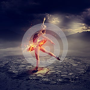 Young ballet dancer on fire