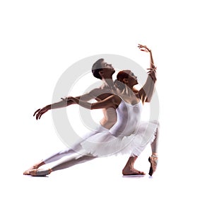 Young ballet dancers performing on white