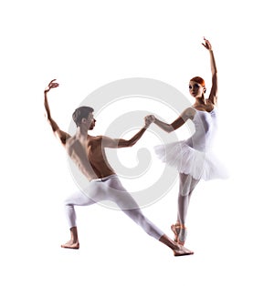 Young ballet dancers performing on white