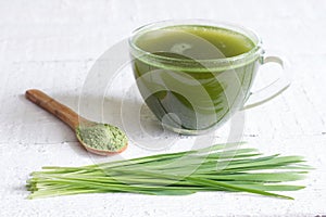 Young barley with fresh grass detox diet concept