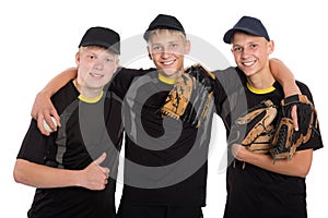 Young baseball players isolated on white