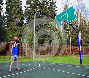 Young basketball player preparing to throw a ball