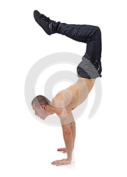 Young bboy standing on hands