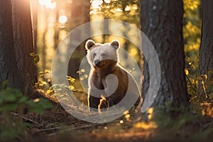 Young bear cub wandering through the woods