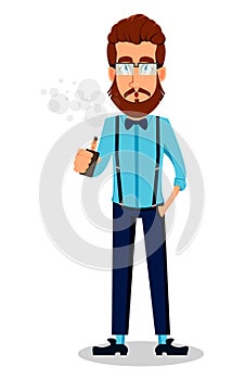 Young bearded hipster man in glasses