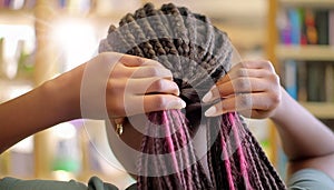 Young Beautiful African-American Woman Touching Her Hair in Dreadlocks Style - Generative Ai