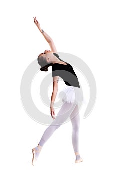 Young beautiful ballet dancer isolated over white background