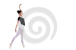 Young beautiful ballet dancer isolated over white background