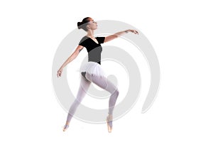 Young beautiful ballet dancer isolated over white background