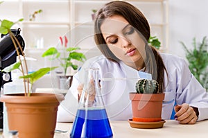 The young beautiful biotechnology chemist working in the lab