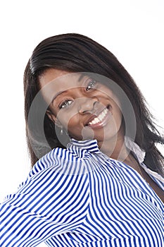 Young beautiful black African American ethnicity woman posing happy looking at camera smiling