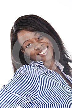 Young beautiful black African American ethnicity woman posing happy looking at camera smiling photo