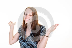 Young beautiful blonde woman smiling surprised with both hands up disillusioned