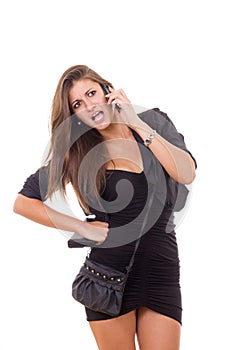 Young beautiful business woman having discussion over phone