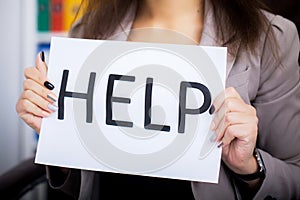 Young beautiful business woman suffering stress working at office asking for help feeling tired