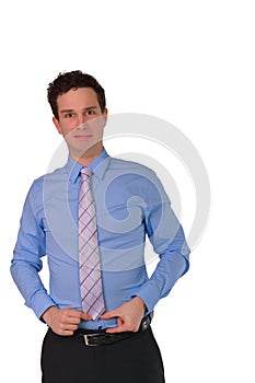 Young beautiful businessman with a problem isolted on white background photo