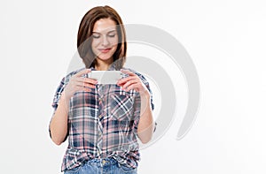 Young beautiful businesswoman talking through video-chat by laptop isolated. Communication with loved ones at a distance using